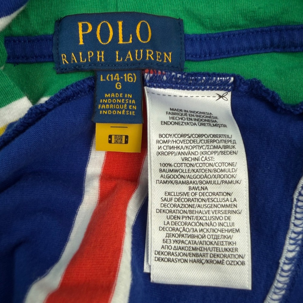 Polo Ralph Lauren Kids Large 14-16 Striped Hooded Long Sleeve T-Shirt Blue Green - Picture 3 of 5